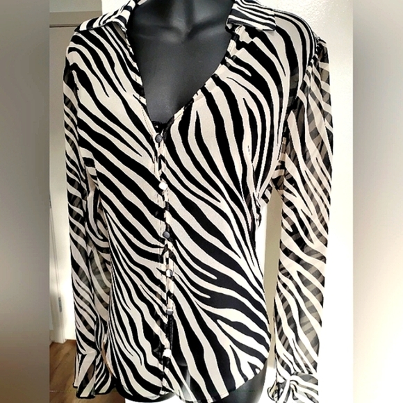 River Island Zebra Print Sheer Long Sleeve Top - Picture 2 of 11